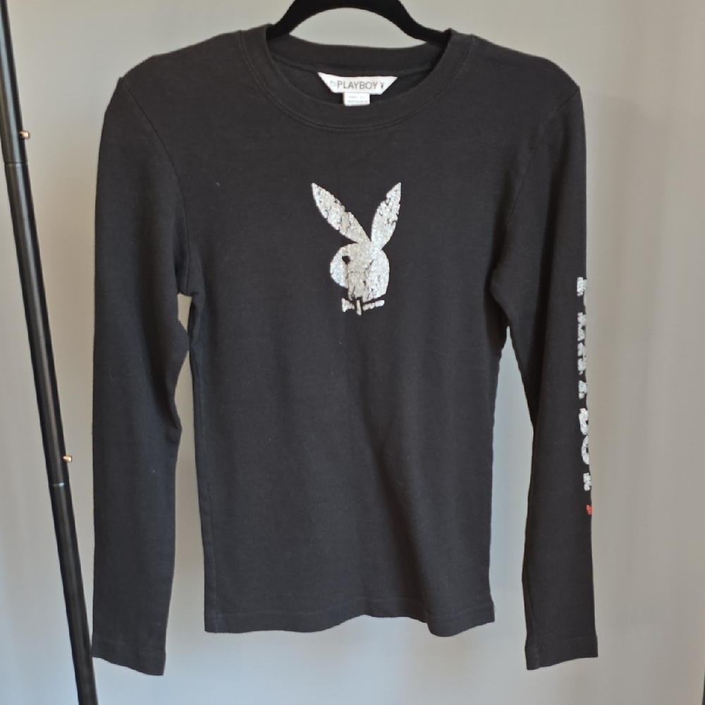 PLAYBOY Black Long Sleeve Tee with Silver Logo